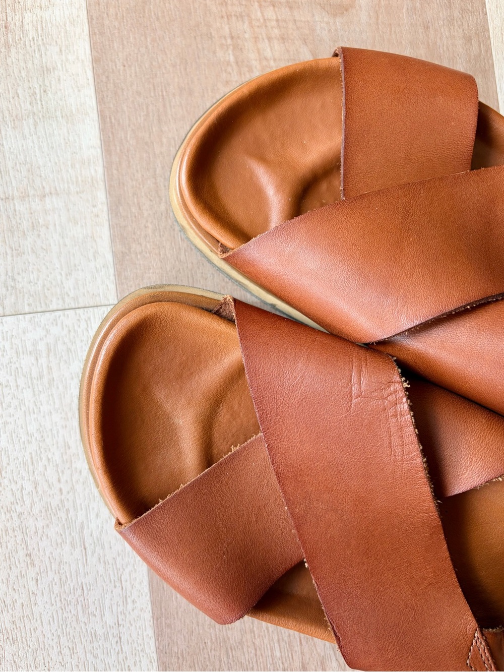 Alohas Marshmellow Women’s Brown Leather Crisscross Sandals Size 8.5 - Picture 9 of 10